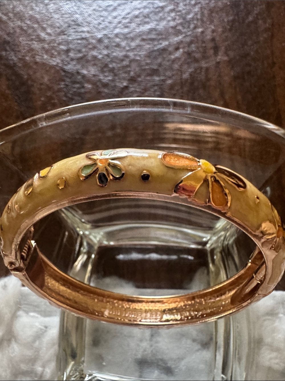 Gold Floral Accent Women's Hinged Bangle Bracelet - Picture 5 of 5